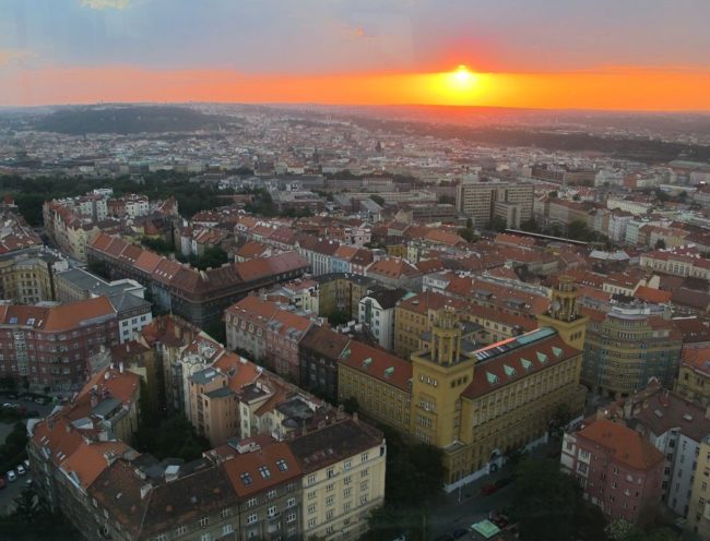 View from Žižkov television tower towards the West